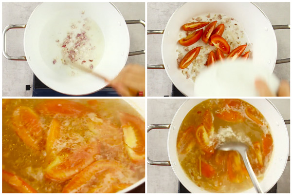 Nấu nước lèo món bún cá rô đồng