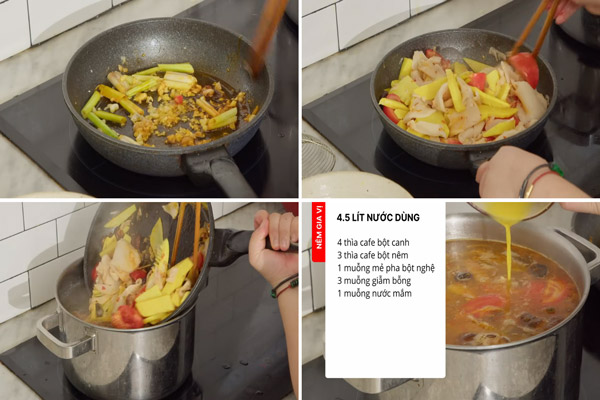 Nấu nước dùng lẩu ếch măng cay