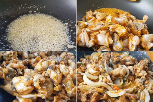 Khi xào thịt ếch nên cho nước cốt dừa vào cuối