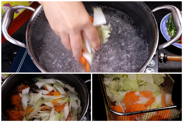 Chần sơ rau trước khi xào