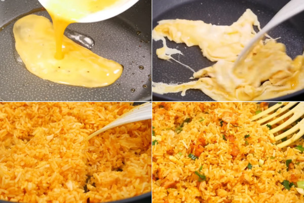 Khi chiên lưu ý đảo cơm và các nguyên liệu liên tục