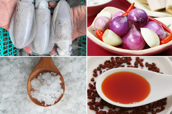 nguyên liệu để làm mực nướng muối ớt