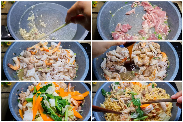Xào mì trên lửa lớn và xào thật nhanh tay