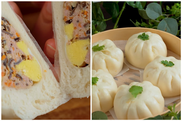 Bánh bao hấp xong mềm nóng hổi