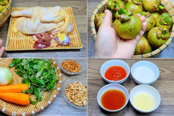 Nguyên liệu làm món gỏi gà măng cụt