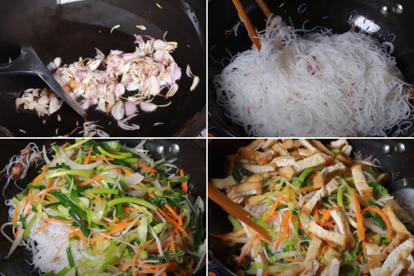 cách xào bún gạo chay