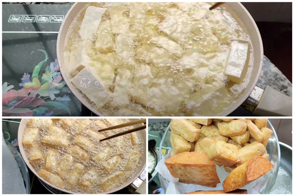 Chiên đậu hũ và chả vàng giòn