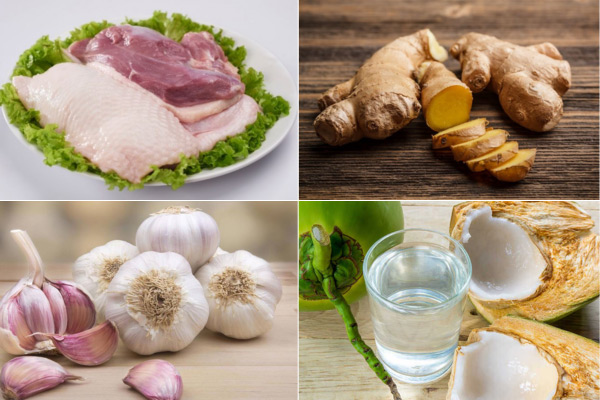 Nguyên liệu để làm món thịt kho gừng