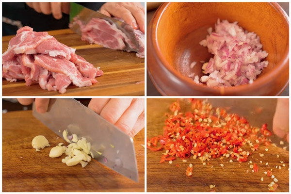 Sơ chế nguyên liệu làm bún trộn thịt nướng