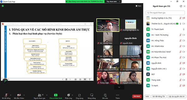 lớp học online mô hình kinh doanh ẩm thực