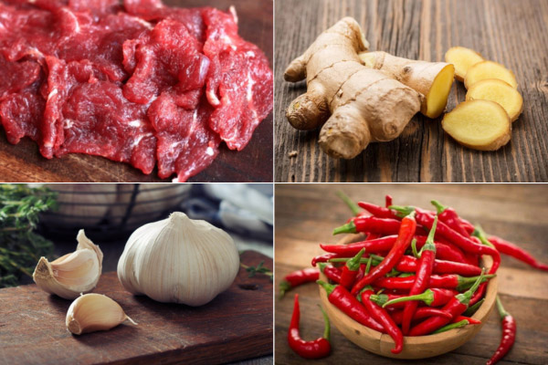 Nguyên liệu nấu thịt bò kho gừng