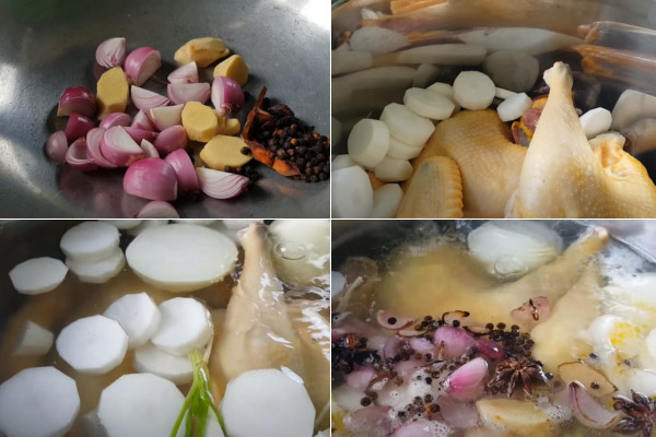 Nấu với lửa vừa để thịt gà chín mềm, ngọt nước