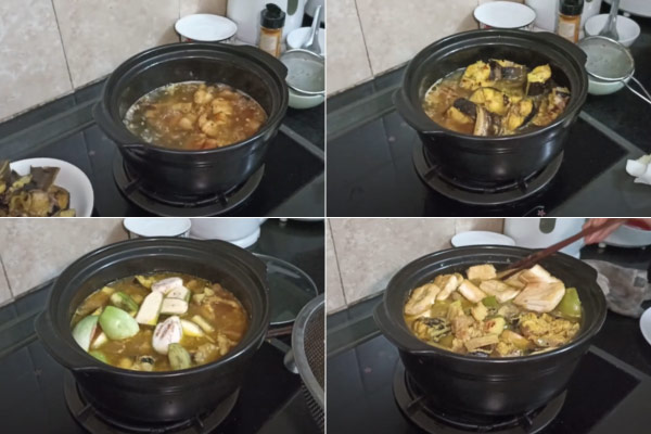 Om cá trê với chuối đậu trên lửa vừa