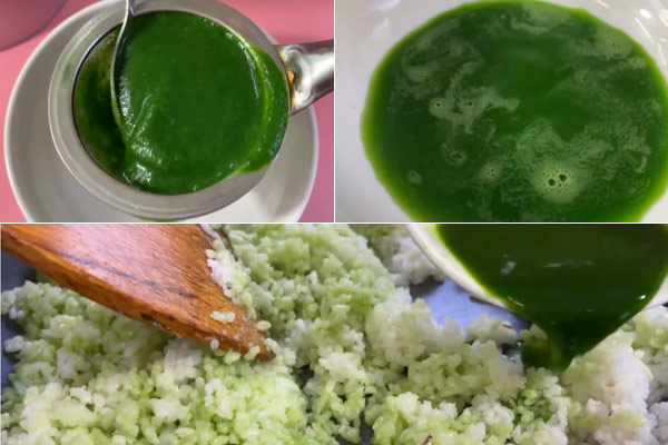 Cơm trộn với nước cải bó xôi có màu xanh đẹp mắt
