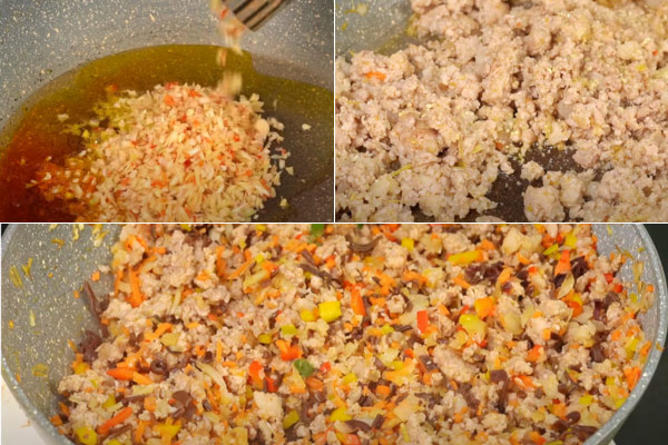 Nên xào thịt với các loại rau củ trên lửa vừa