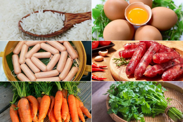 Nguyên liệu làm cơm chiên trứng xúc xích