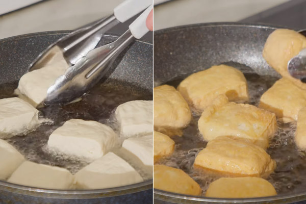 Chiên đậu đều tất cả các mặt vàng giòn bên ngoài